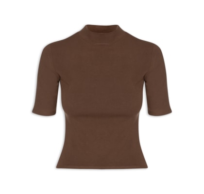 Camiseta Feminina Gola Média Manga Curta - Marrom