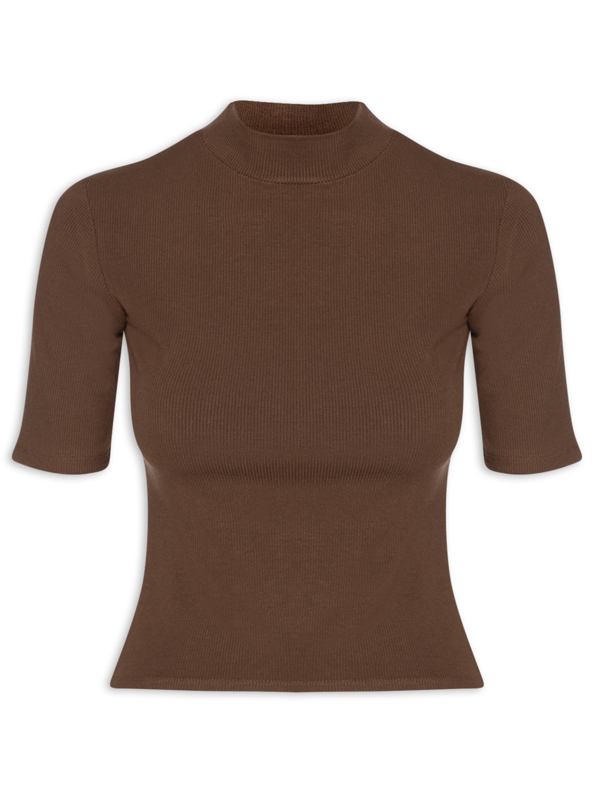 Camiseta Feminina Gola Média Manga Curta - Marrom