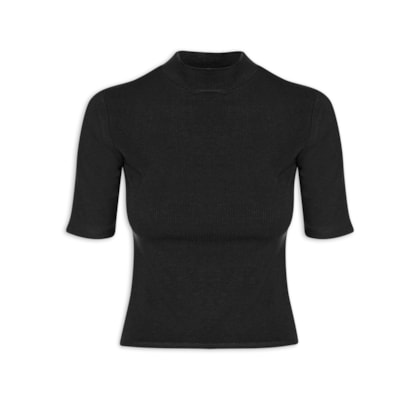 Camiseta Feminina Gola Média Manga Curta - Preto