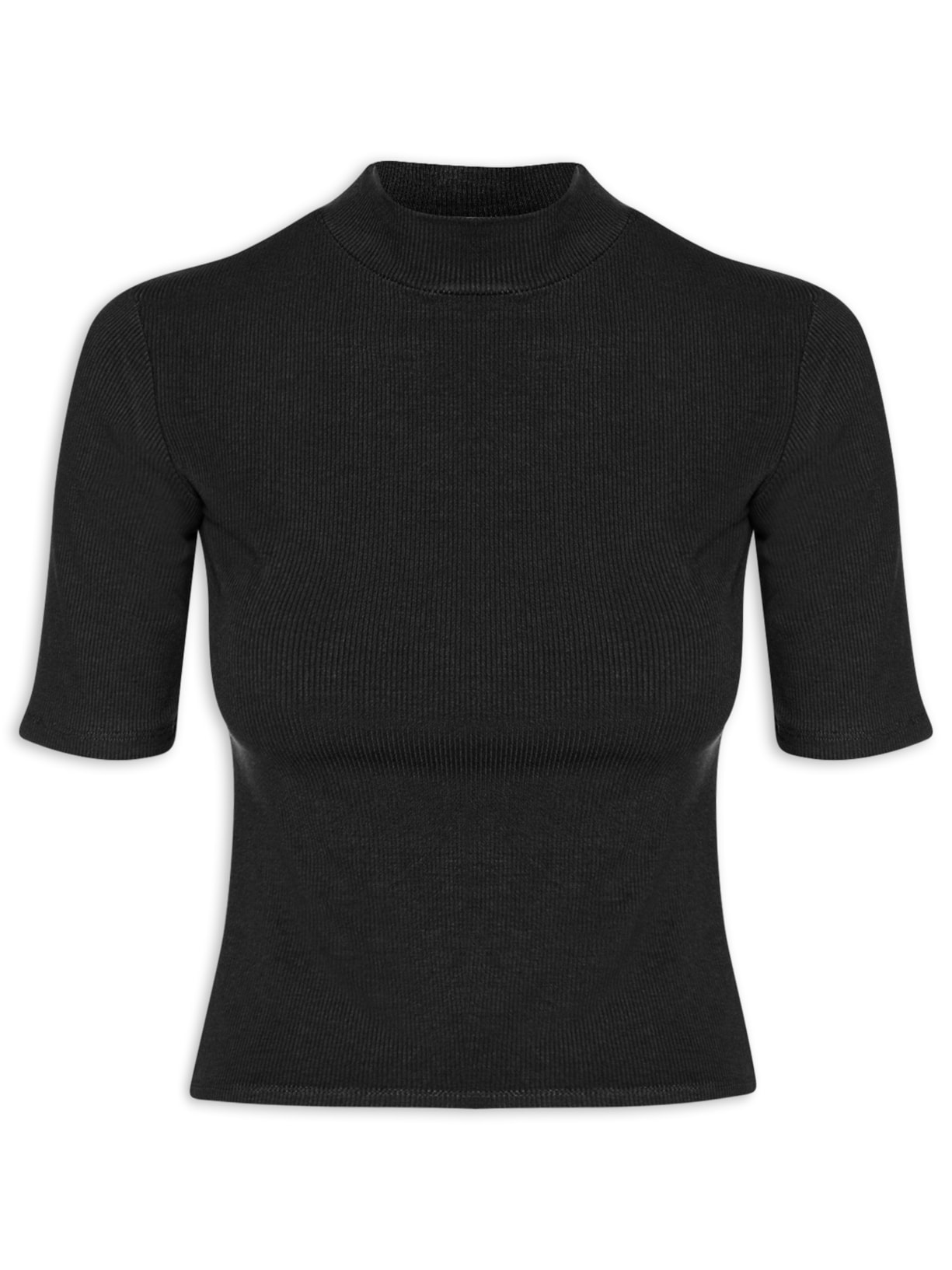 Camiseta Feminina Gola Média Manga Curta - Preto
