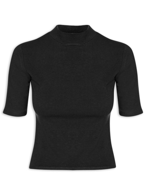 Camiseta Feminina Gola Média Manga Curta - Preto