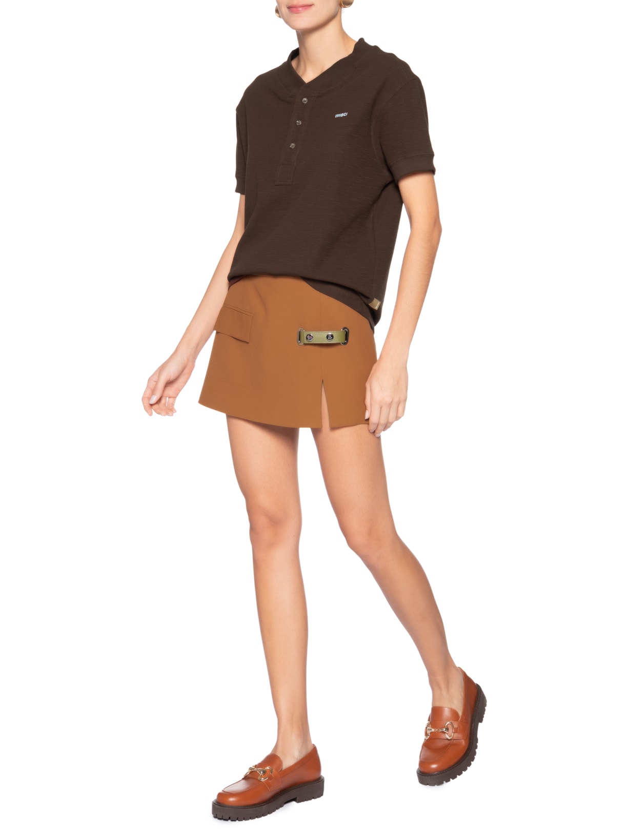 Camiseta Feminina Gola Portuguesa Algodão Marrom Misci