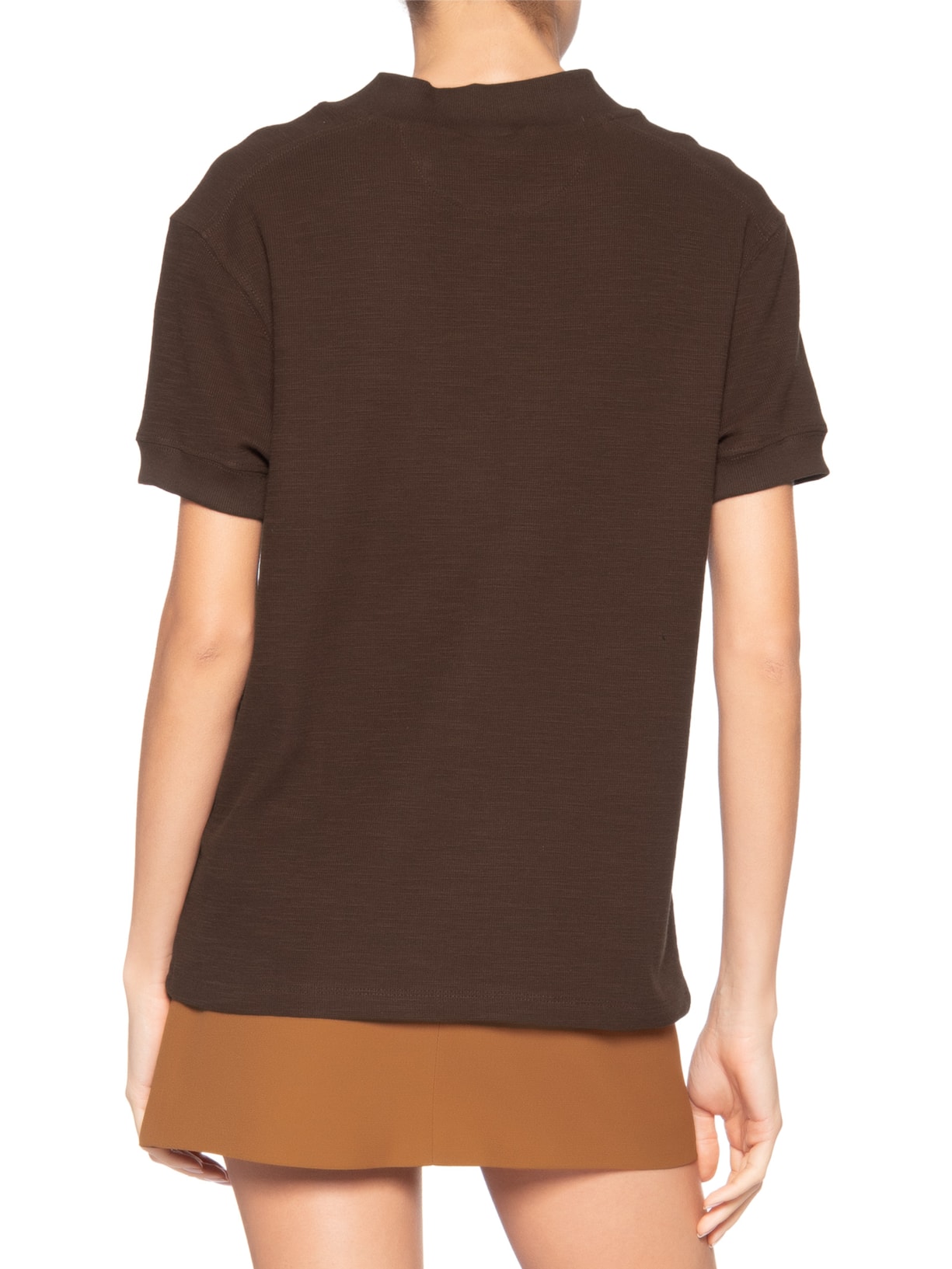 Camiseta Feminina Gola Portuguesa Algodão Marrom Misci