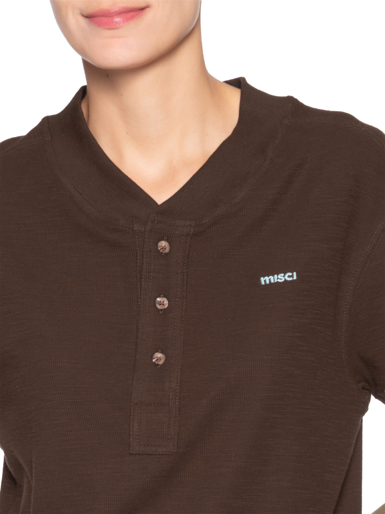 Camiseta Feminina Gola Portuguesa Algodão Marrom Misci
