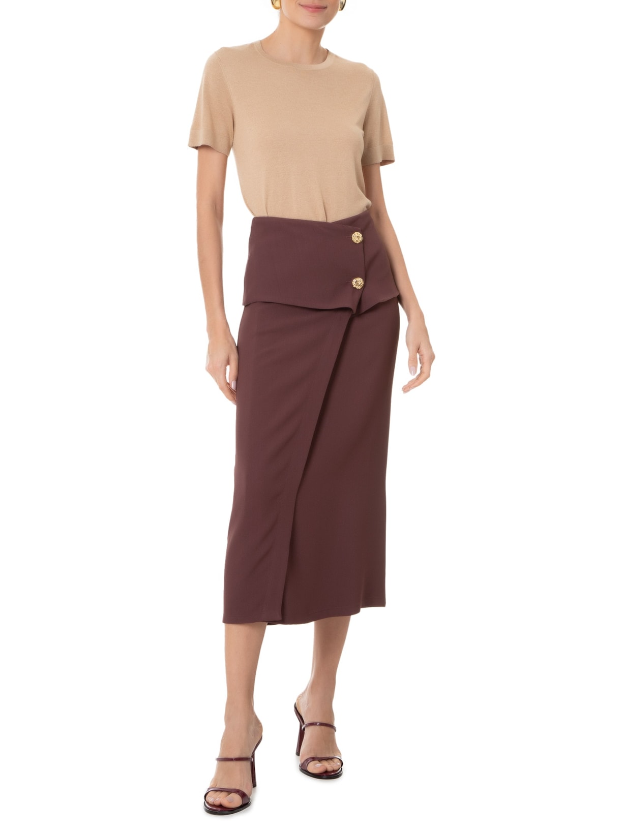 Camiseta Feminina Gola Redonda Seda com Cashmere Bege '2Essential