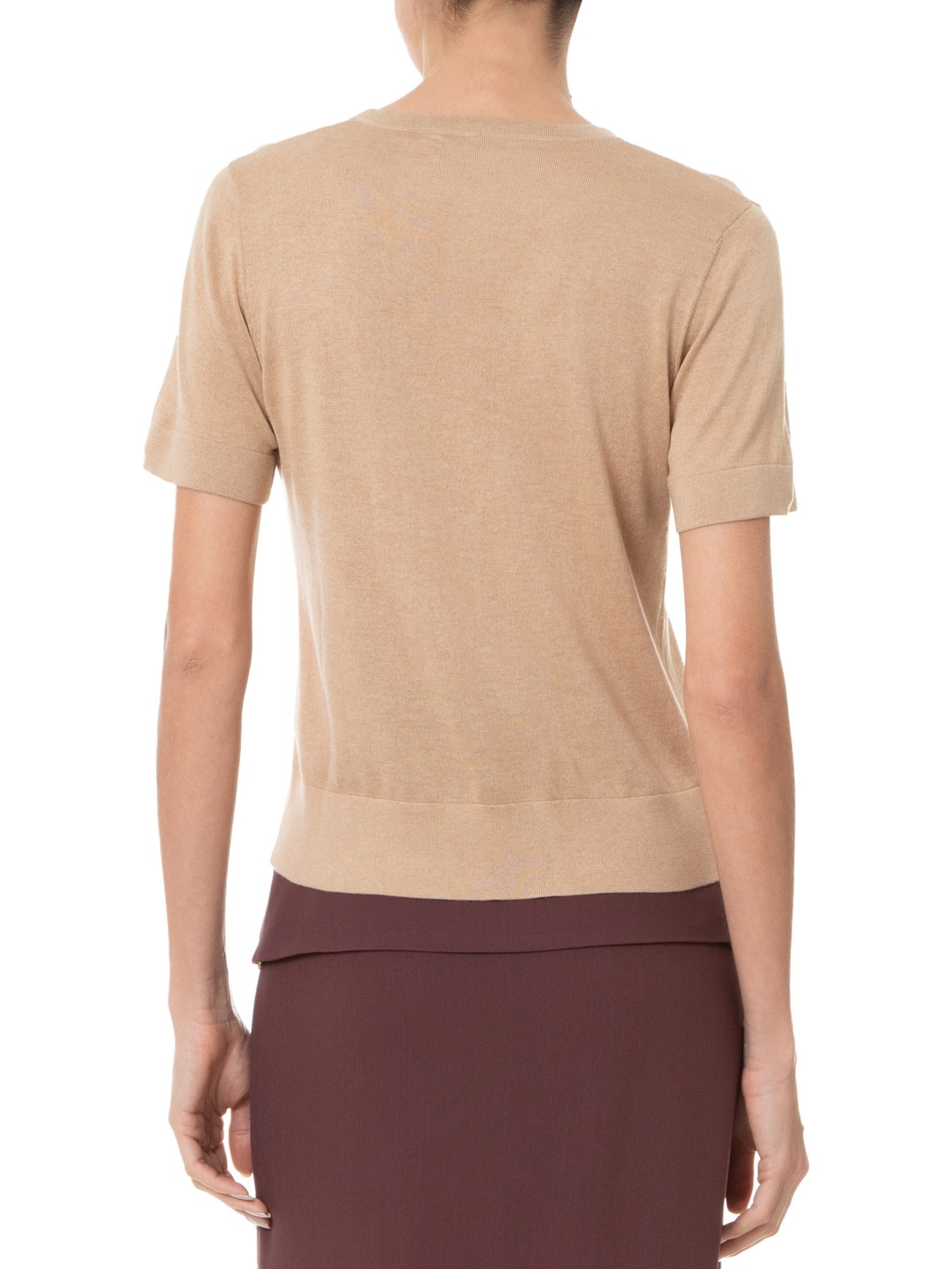 Camiseta Feminina Gola Redonda Seda com Cashmere Bege '2Essential