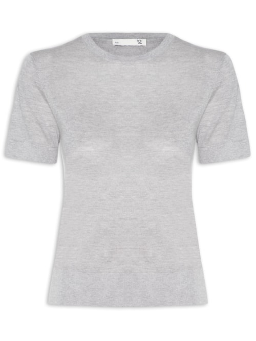 Camiseta Feminina Gola Redonda Seda com Cashmere - Cinza