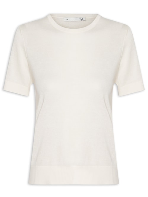 Camiseta Feminina Gola Redonda Seda com Cashmere - Off White