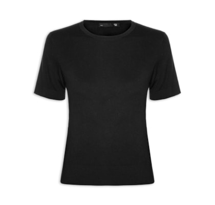 Camiseta Feminina Gola Redonda Seda com Cashmere - Preto