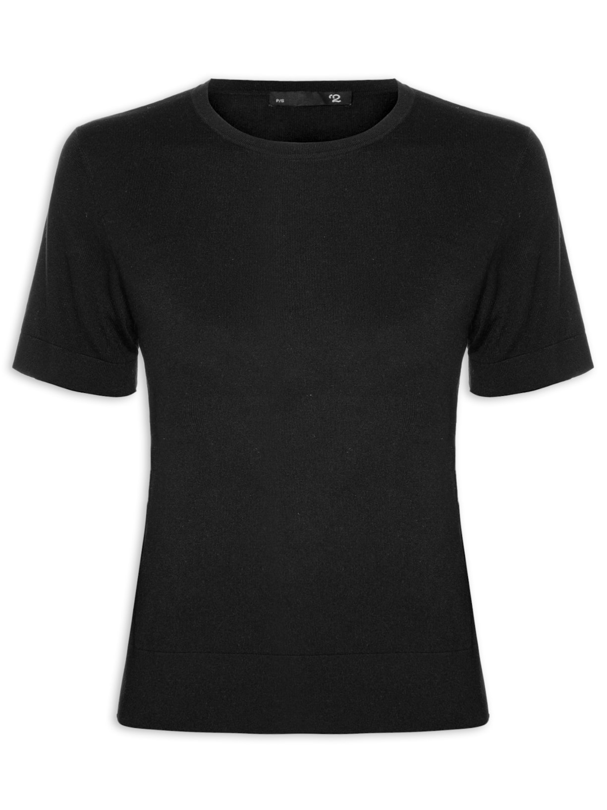 Camiseta Feminina Gola Redonda Seda com Cashmere - Preto