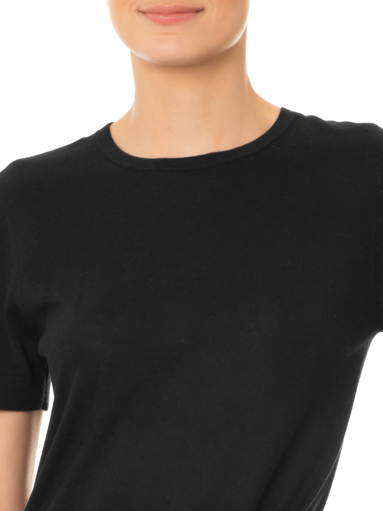 Camiseta Feminina Gola Redonda Seda com Cashmere Preto '2Essential