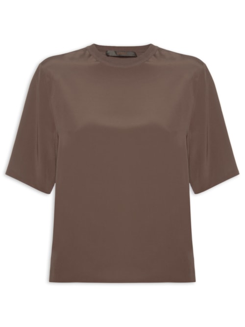 Camiseta Feminina Gola Rib - Marrom