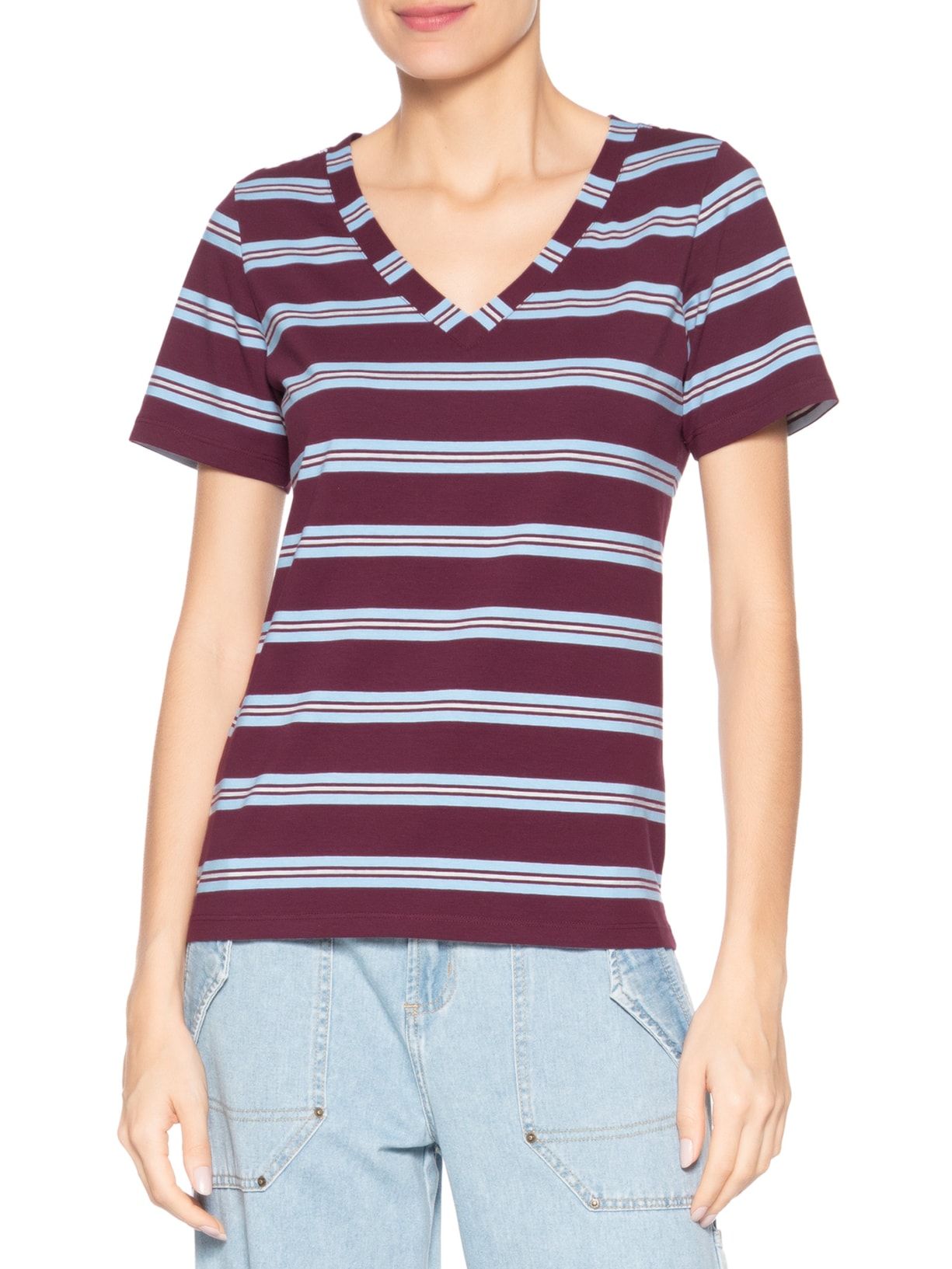 Camiseta Feminina Gola V Vermelho Camys