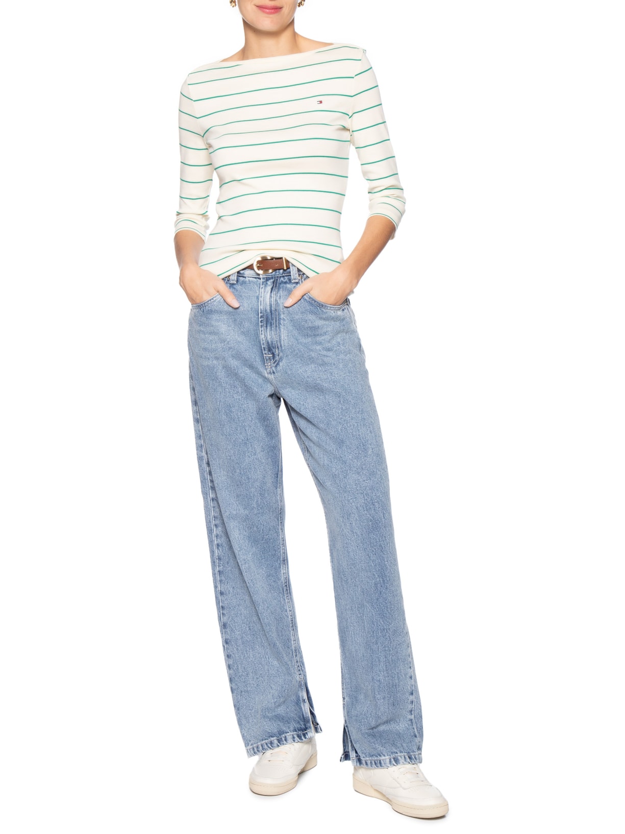 Camiseta Feminina Heritage Crew Neck Tee Bege Tommy Hilfiger