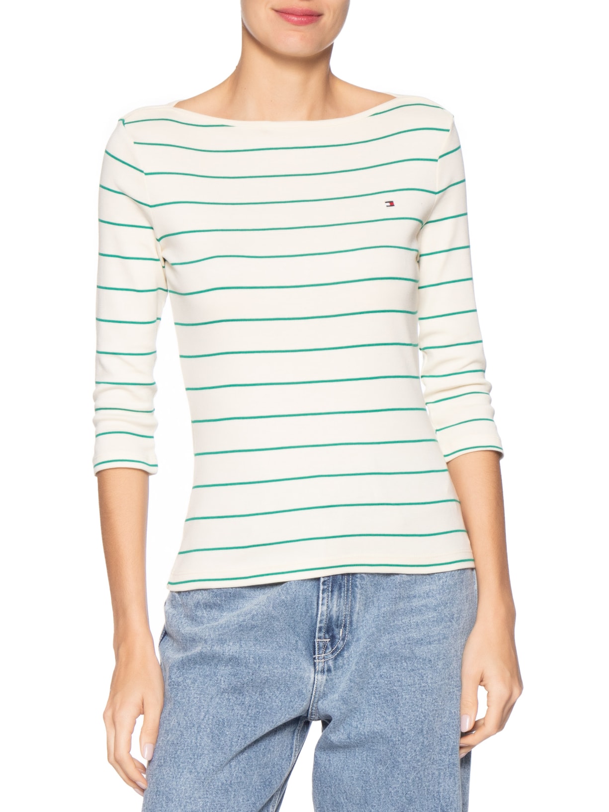 Camiseta Feminina Heritage Crew Neck Tee Bege Tommy Hilfiger