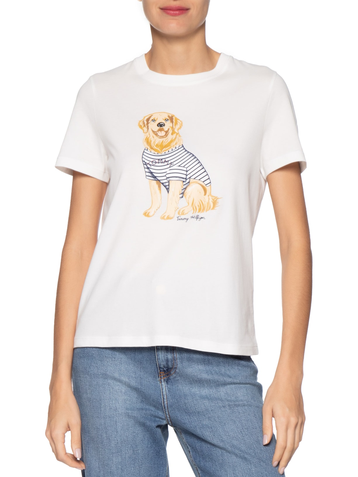 Camiseta Feminina Heritage V-Neck Tee Branco Tommy Hilfiger