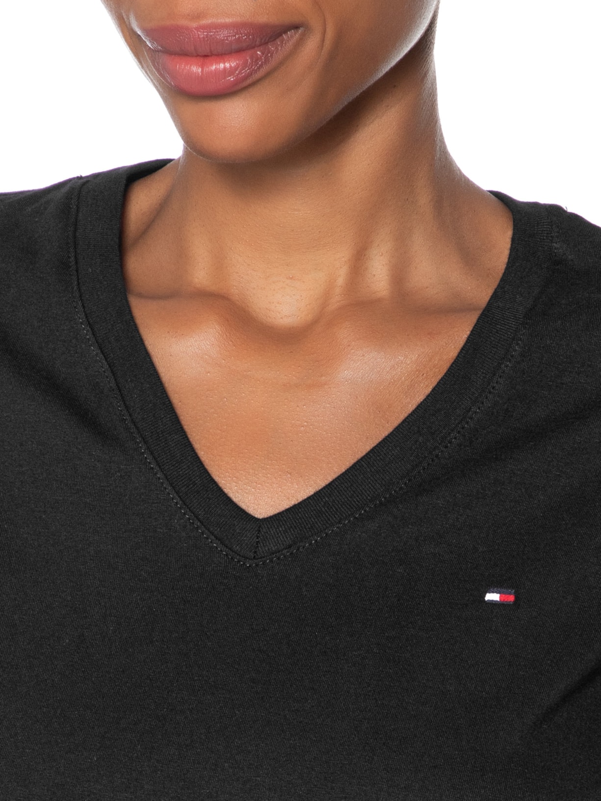 Camiseta Feminina Heritage V Neck Tee Preto Tommy Hilfiger