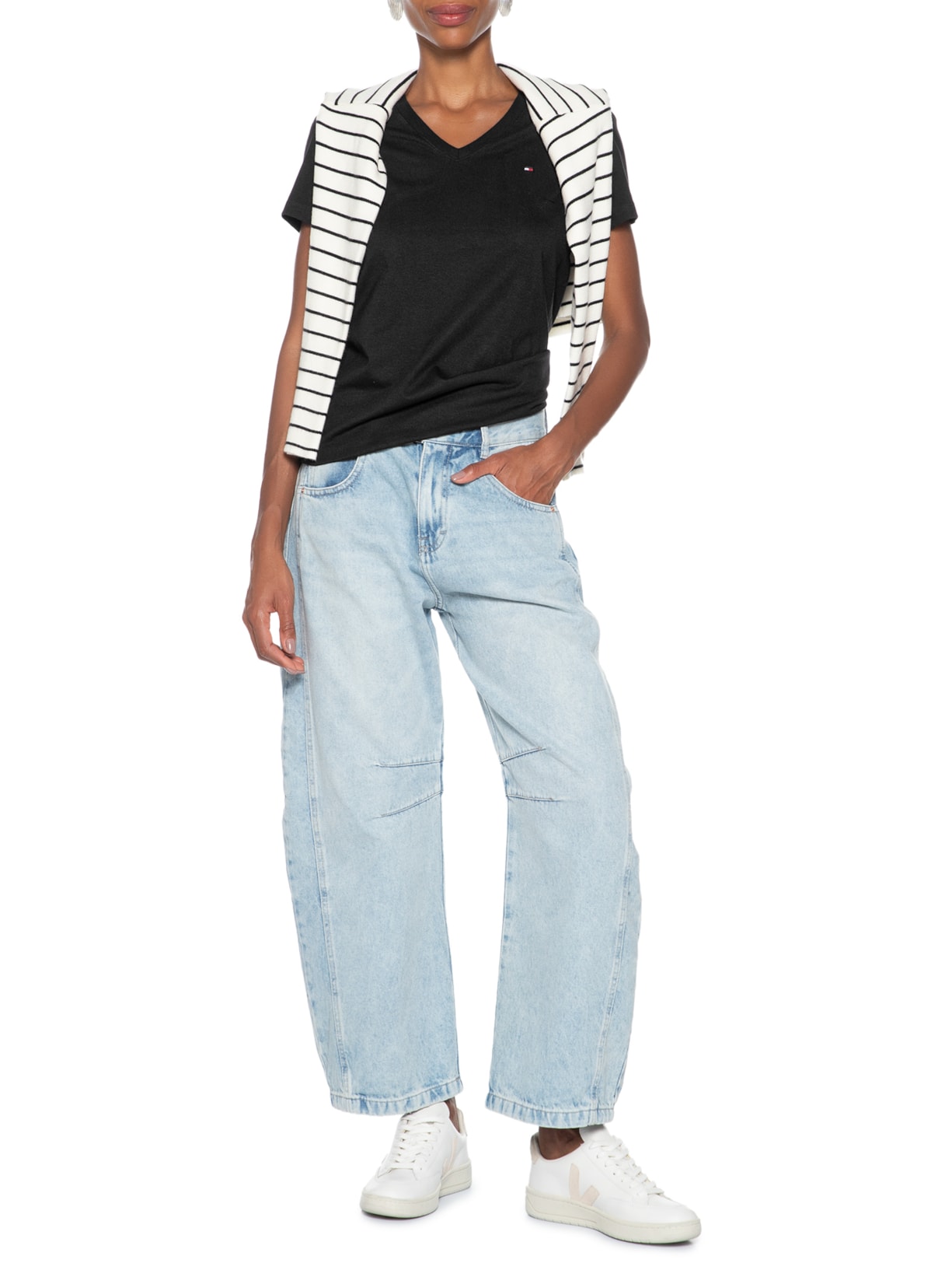 Camiseta Feminina Heritage V Neck Tee Preto Tommy Hilfiger