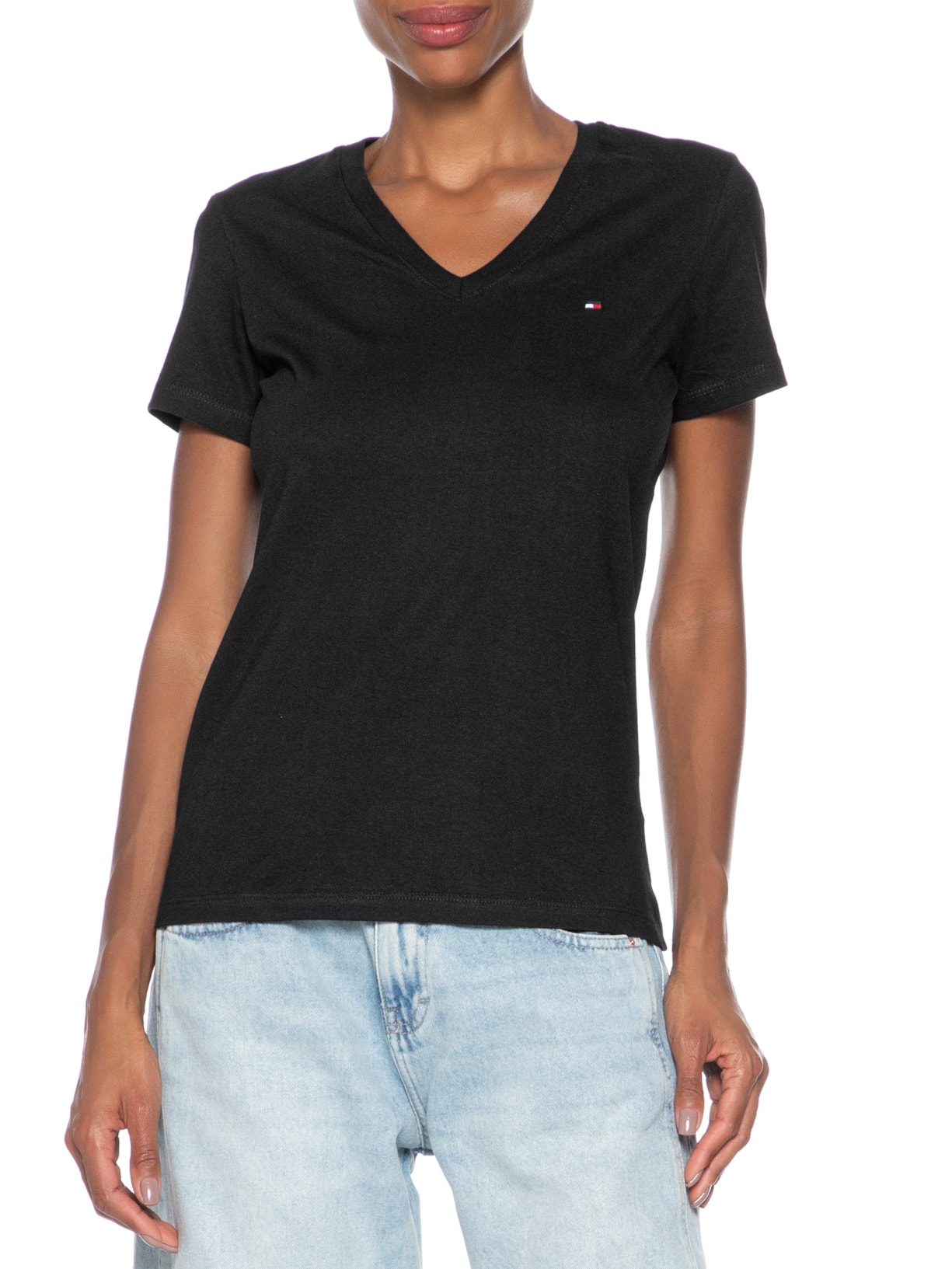 Camiseta Feminina Heritage V Neck Tee Preto Tommy Hilfiger