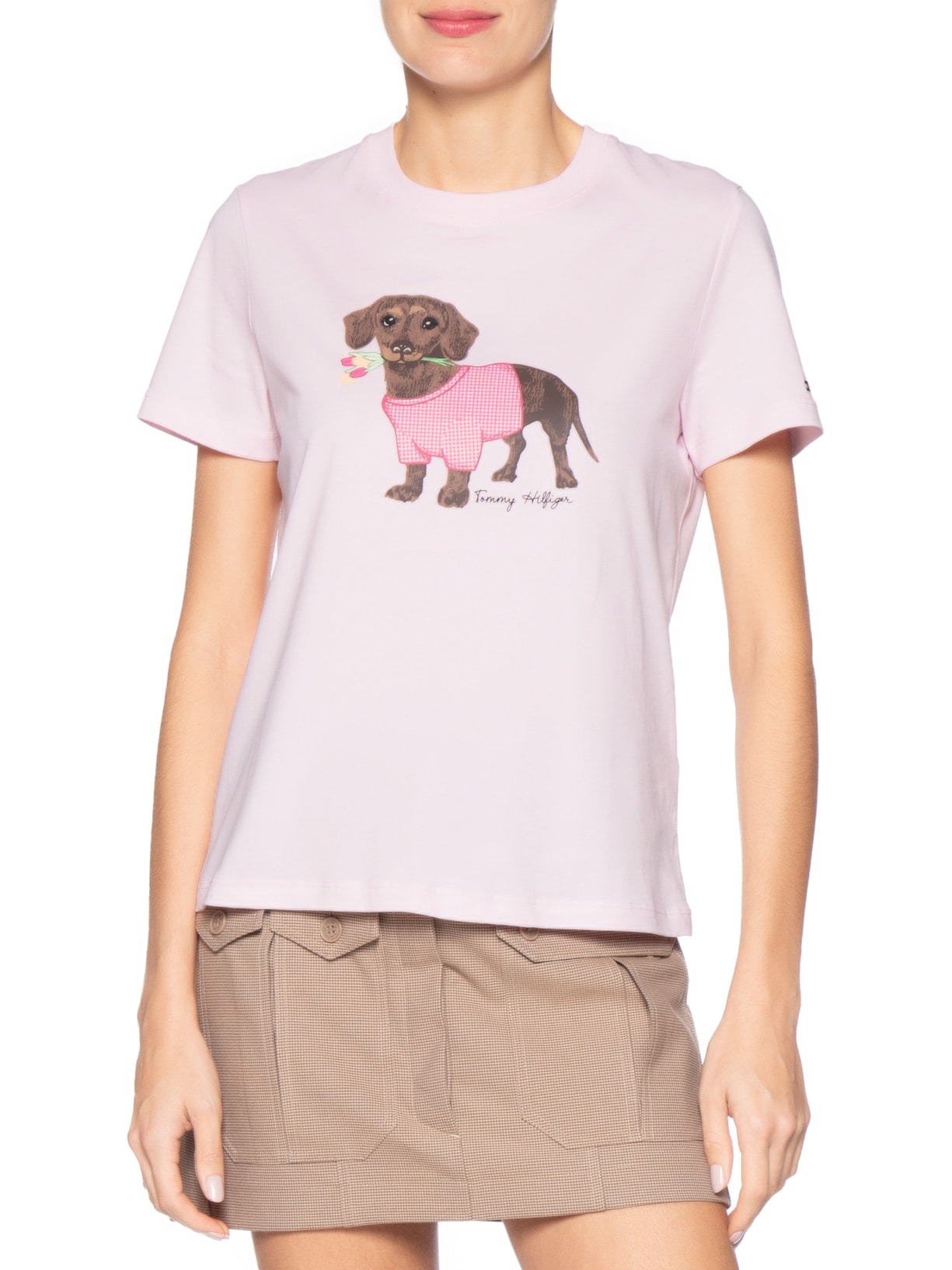 Camiseta Feminina Heritage V-Neck Tee Rosa Tommy Hilfiger