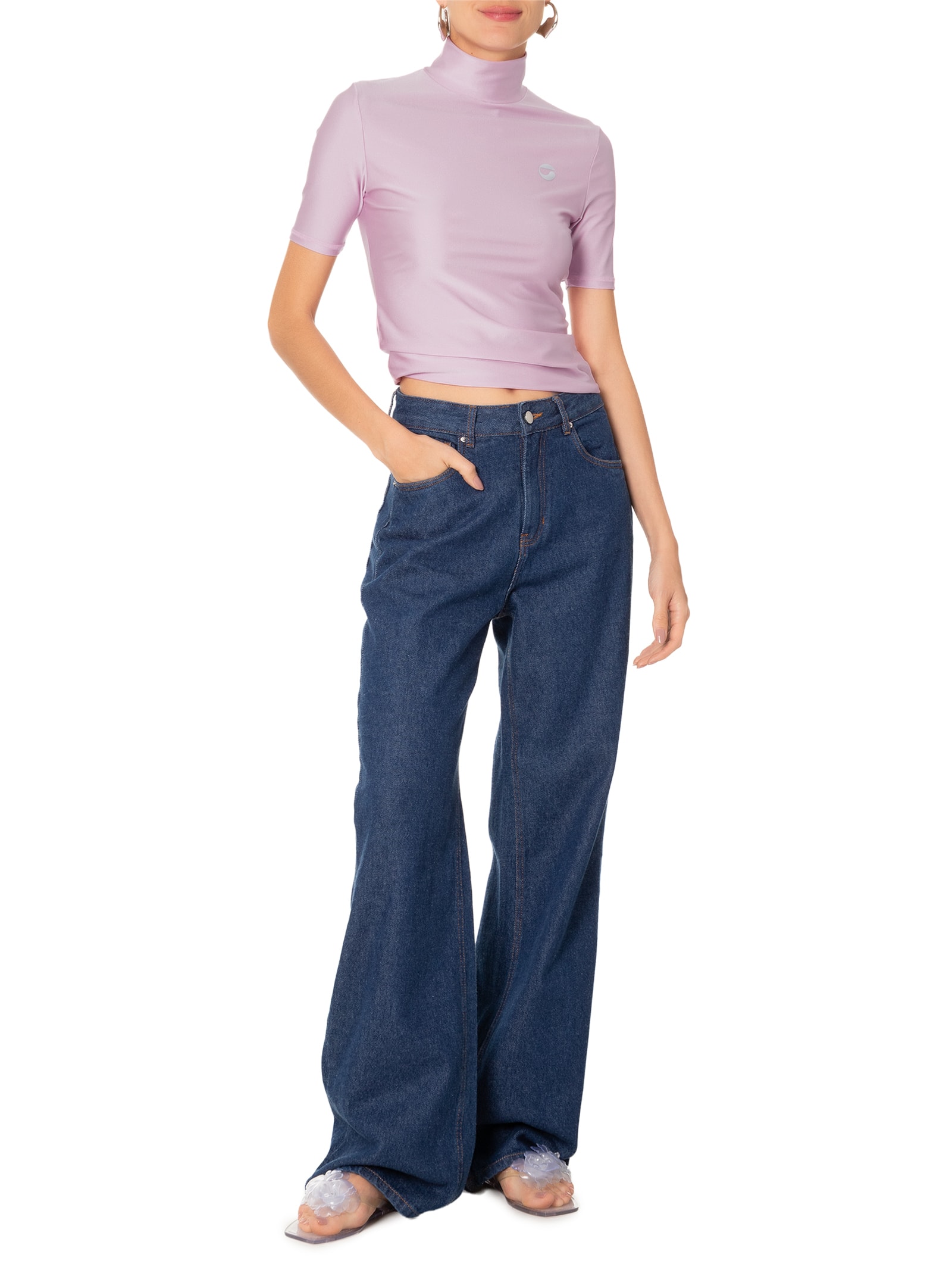 Coperni - Camiseta Feminina High Neck Fitted Top - Rosa