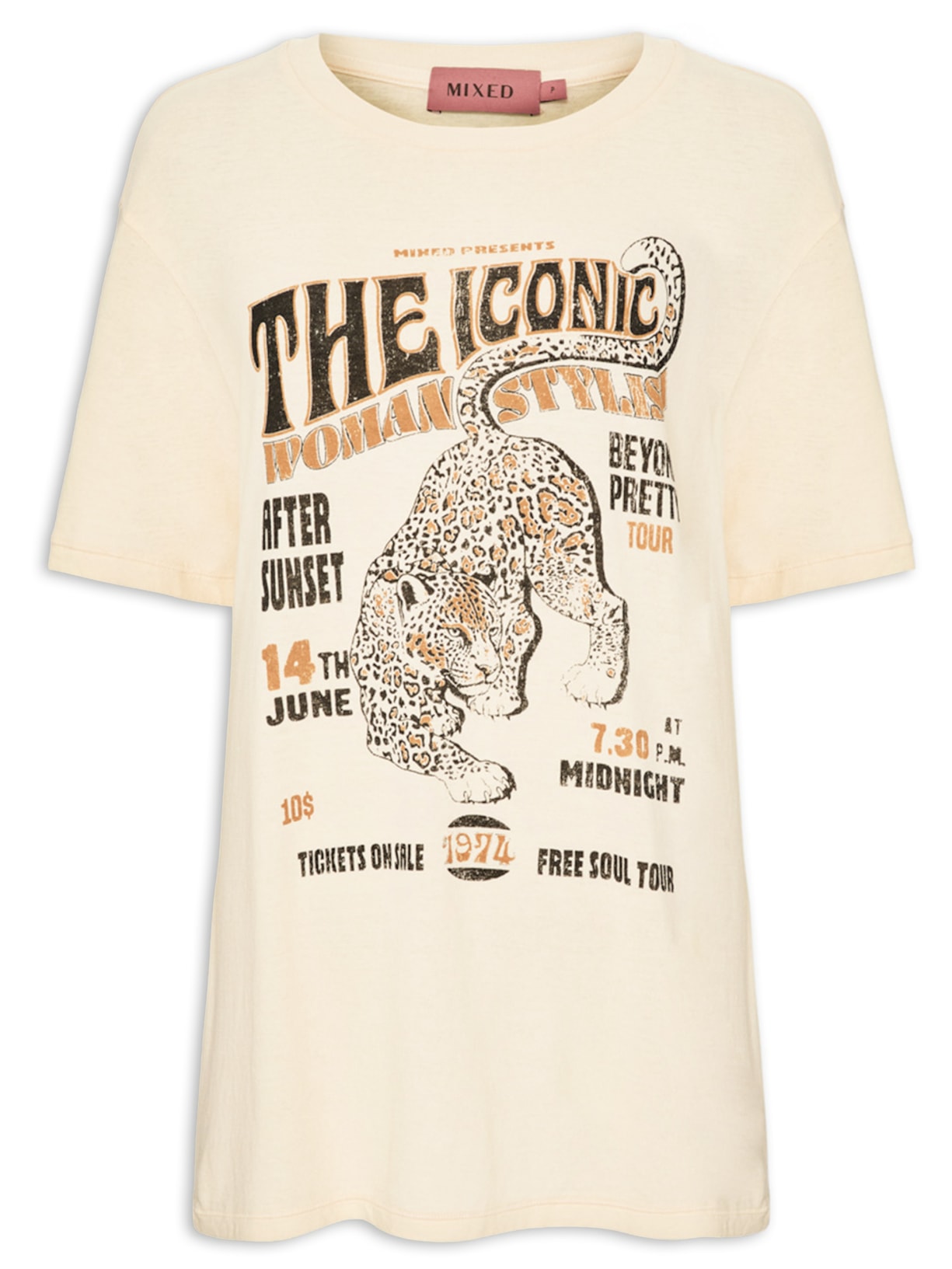 Camiseta Feminina Iconic Onça V27 Off White Mixed