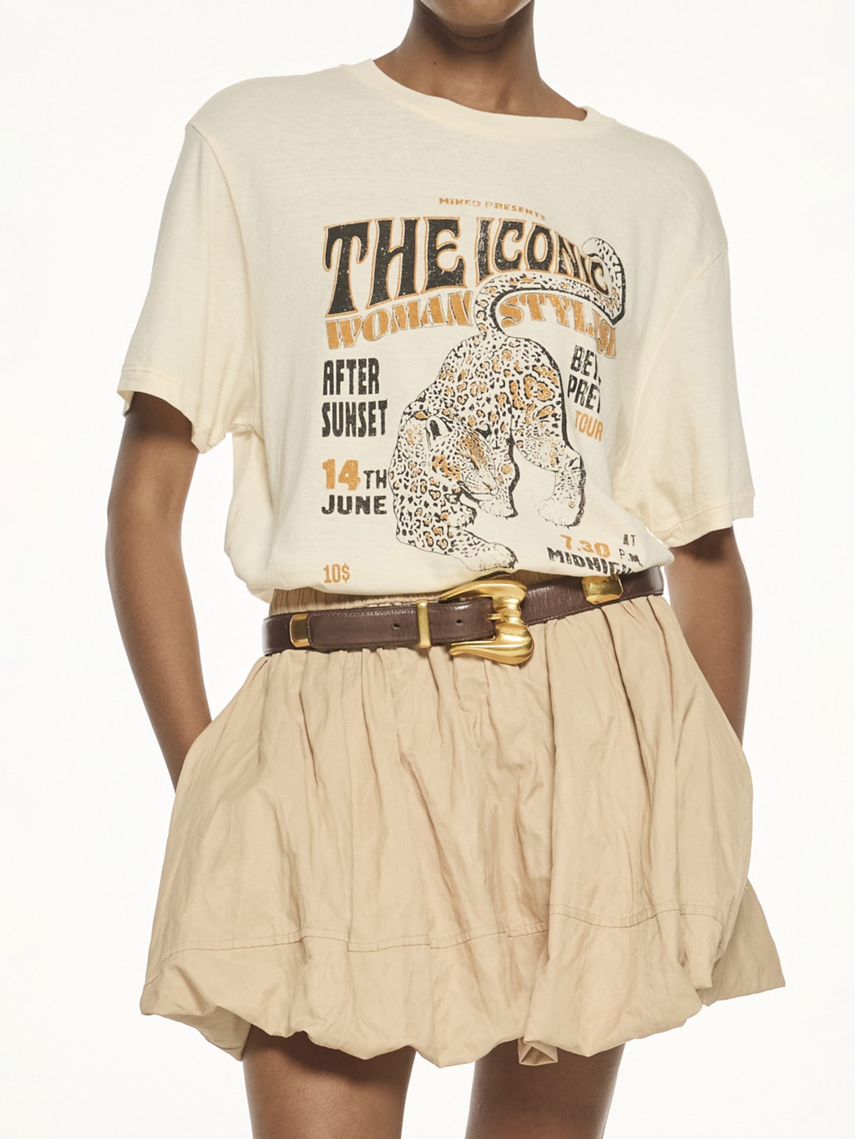 Camiseta Feminina Iconic Onça V27 Off White Mixed