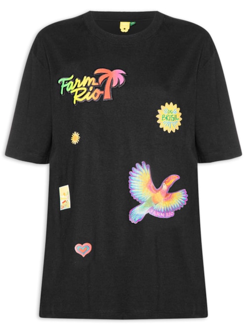 Camiseta Feminina Ipanema Mix Patches - Preto
