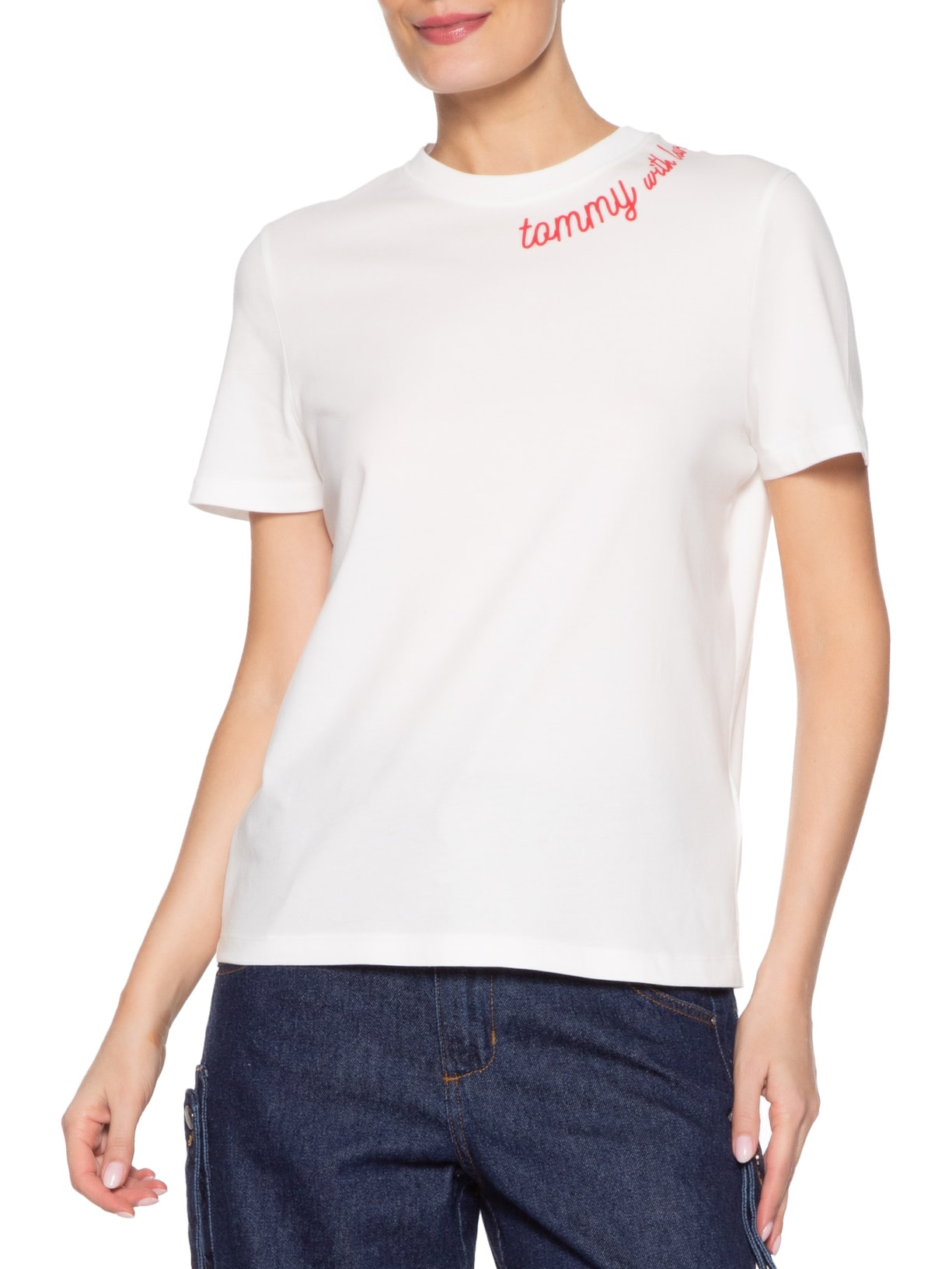 Camiseta Feminina Jersey Reg Love Branco Tommy Hilfiger