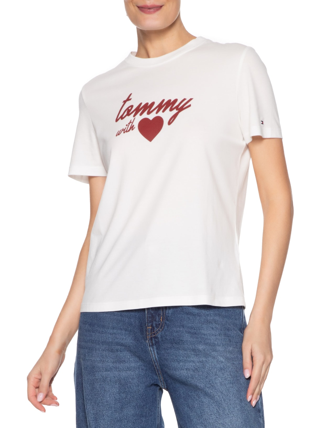 Camiseta Feminina Jersey Reg Love Branco Tommy Hilfiger