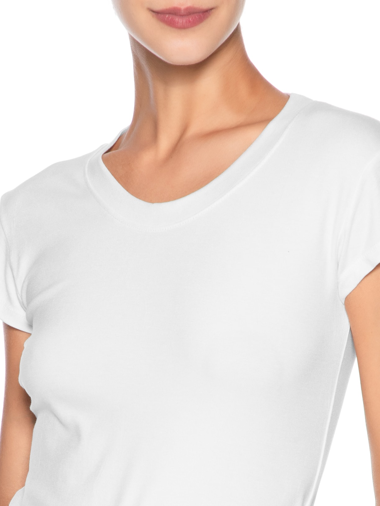 Camiseta Feminina Justa Ao Corpo Manga Curta Branco Basiq