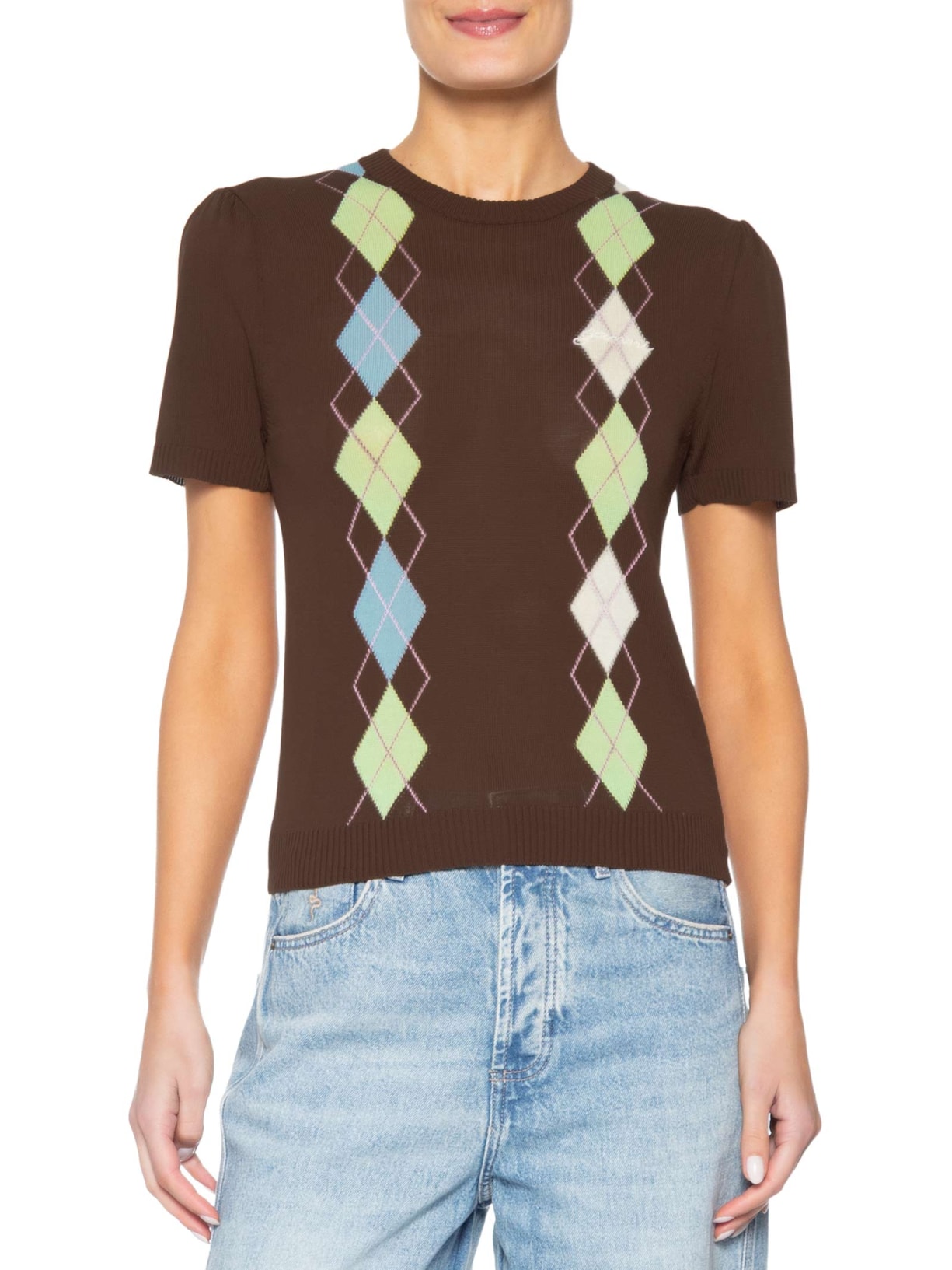 Camiseta Feminina Light Cotton Argyle Marrom Ganni