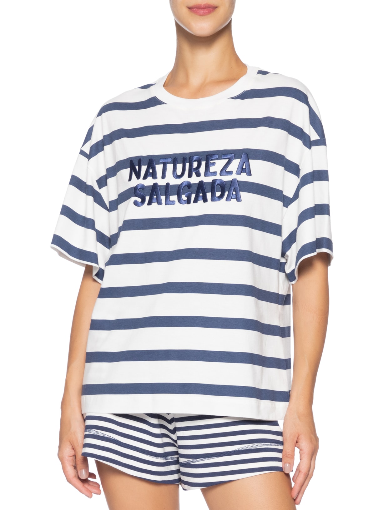 Camiseta Feminina Listra Bordado Natureza Salgada – Branco Dress To