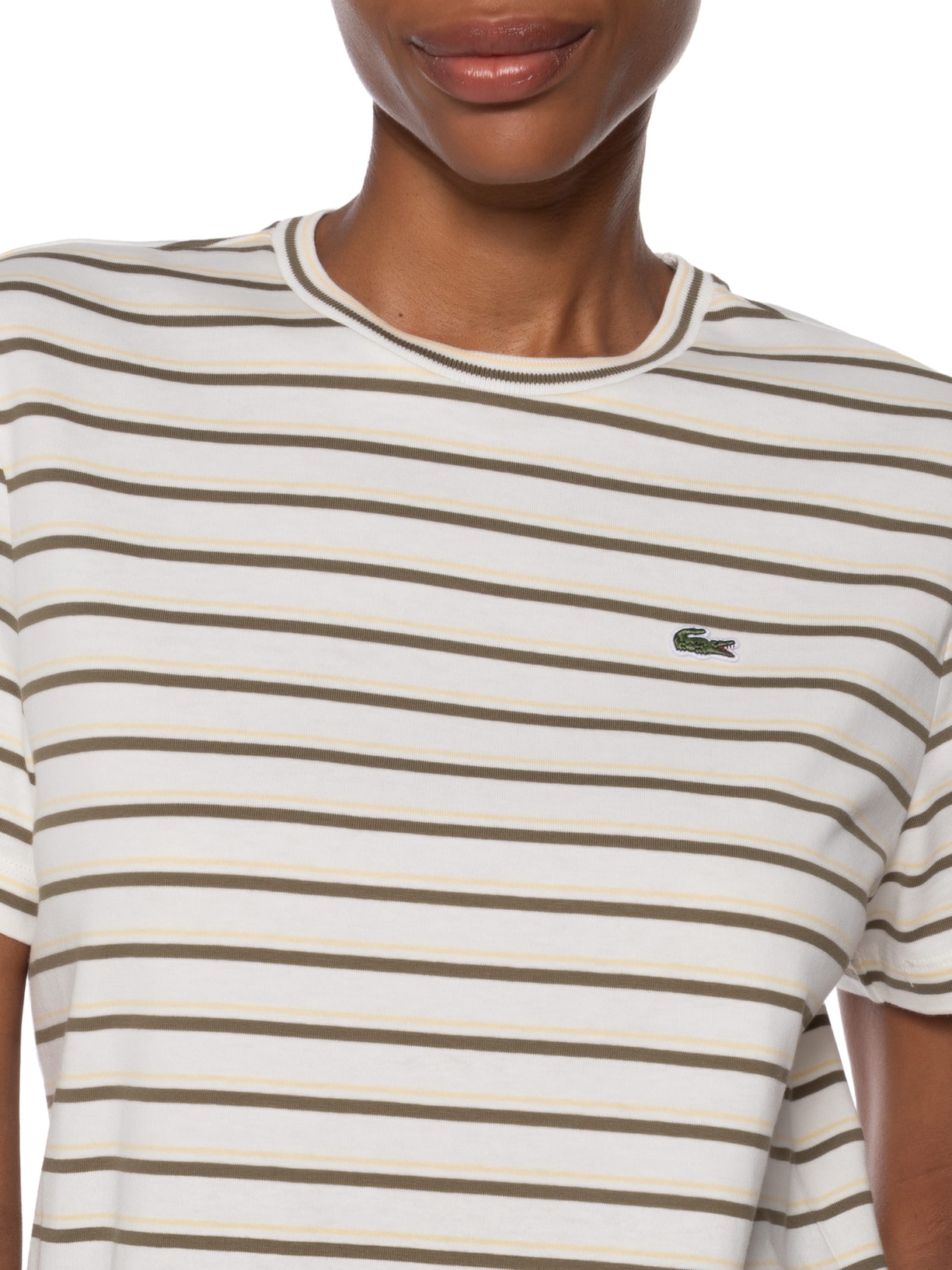 Camiseta Feminina Listrada Algodão Pima Off White Lacoste