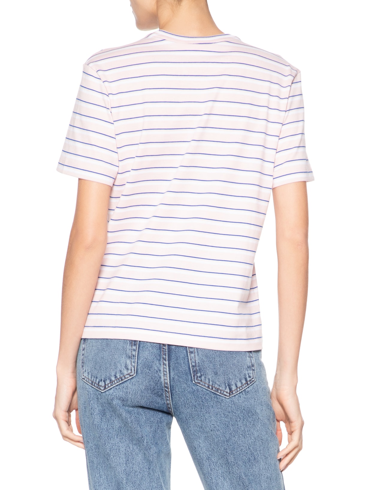 Camiseta Feminina Listrada Algodão Pima Rosa Lacoste