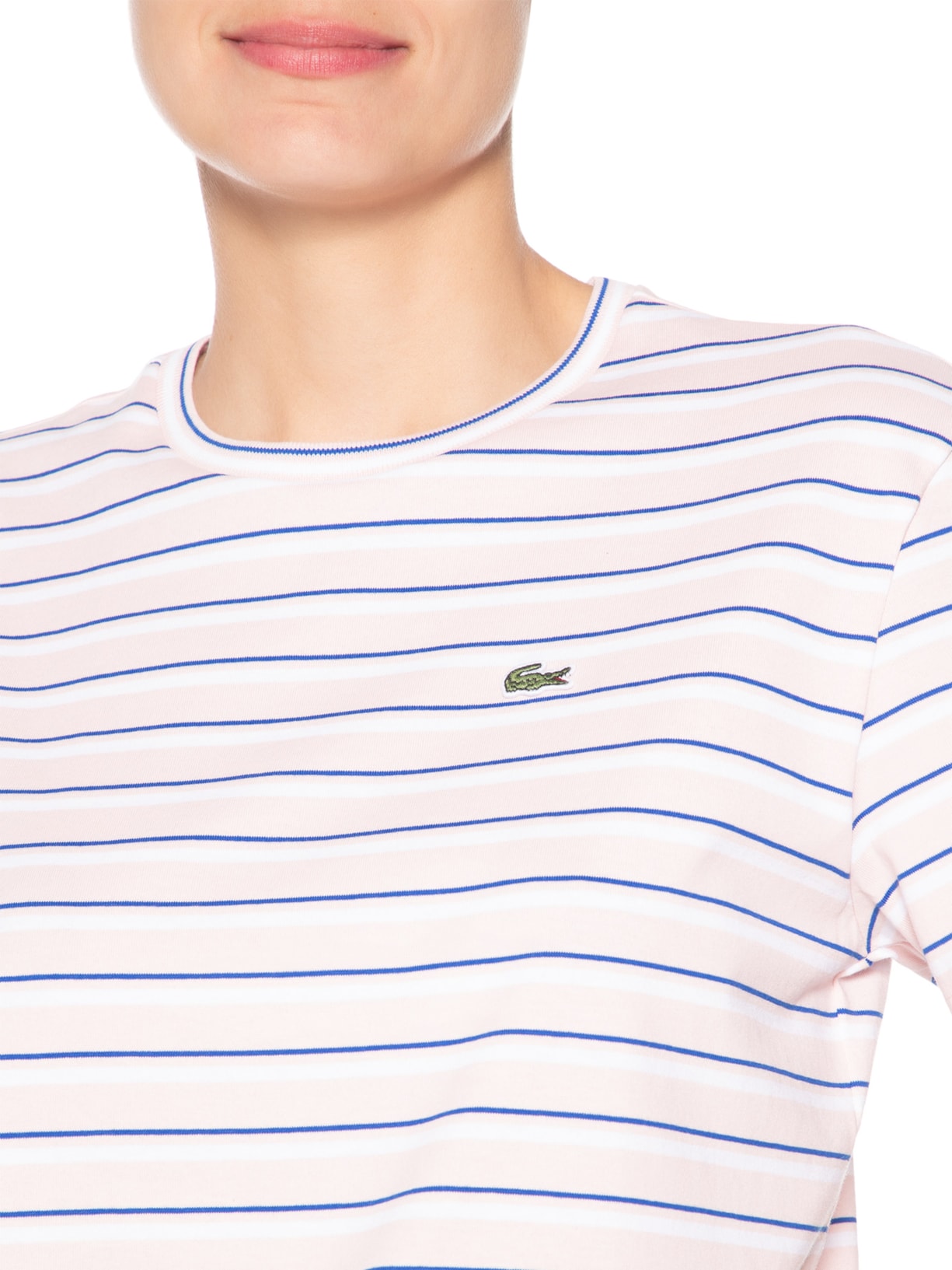 Camiseta Feminina Listrada Algodão Pima Rosa Lacoste