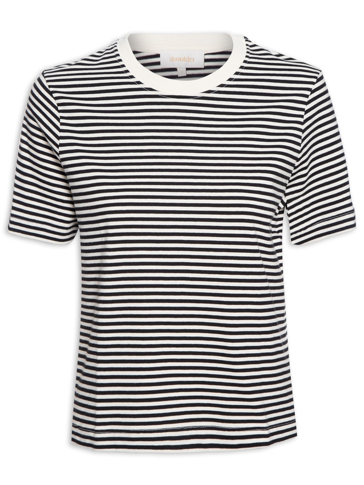 Camiseta Feminina Listrada Manga Curta - Preto