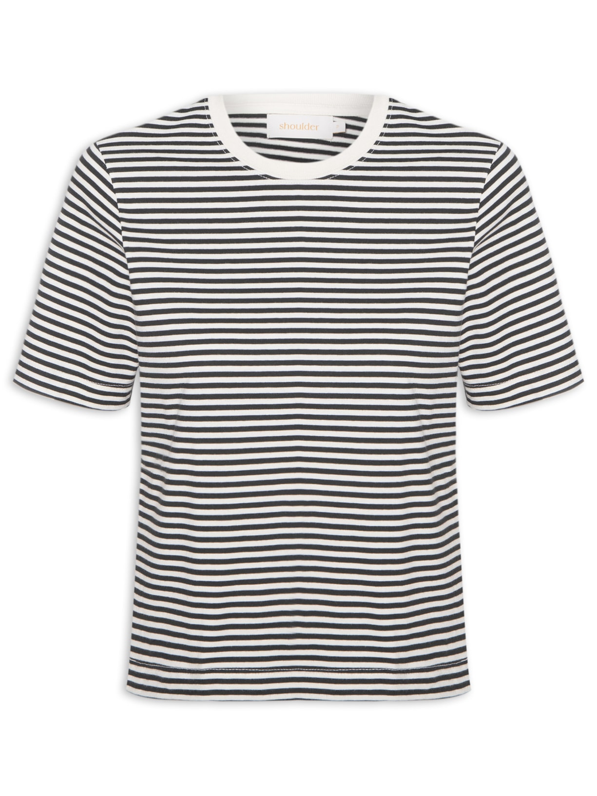 Camiseta Feminina Listrada Manga Curta - Preto