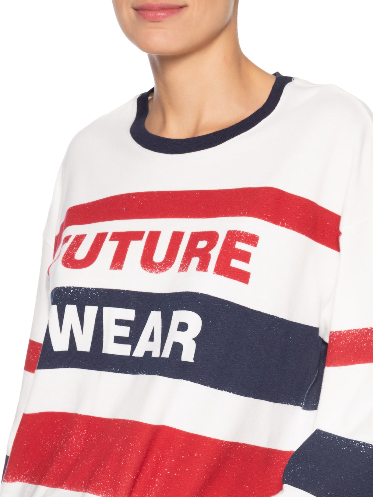 Camiseta Feminina Listrada Patch Branco Animale Jeans