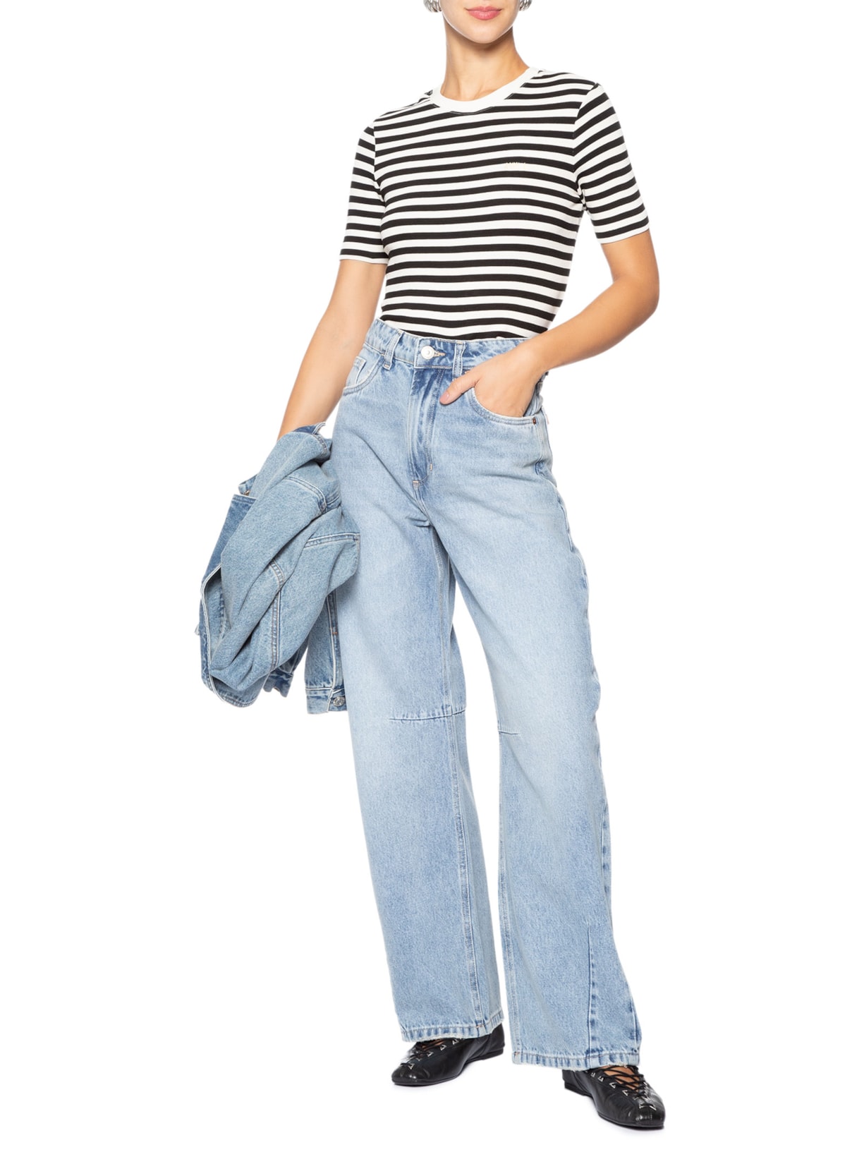 Camiseta Feminina Listrada Preto Animale Jeans