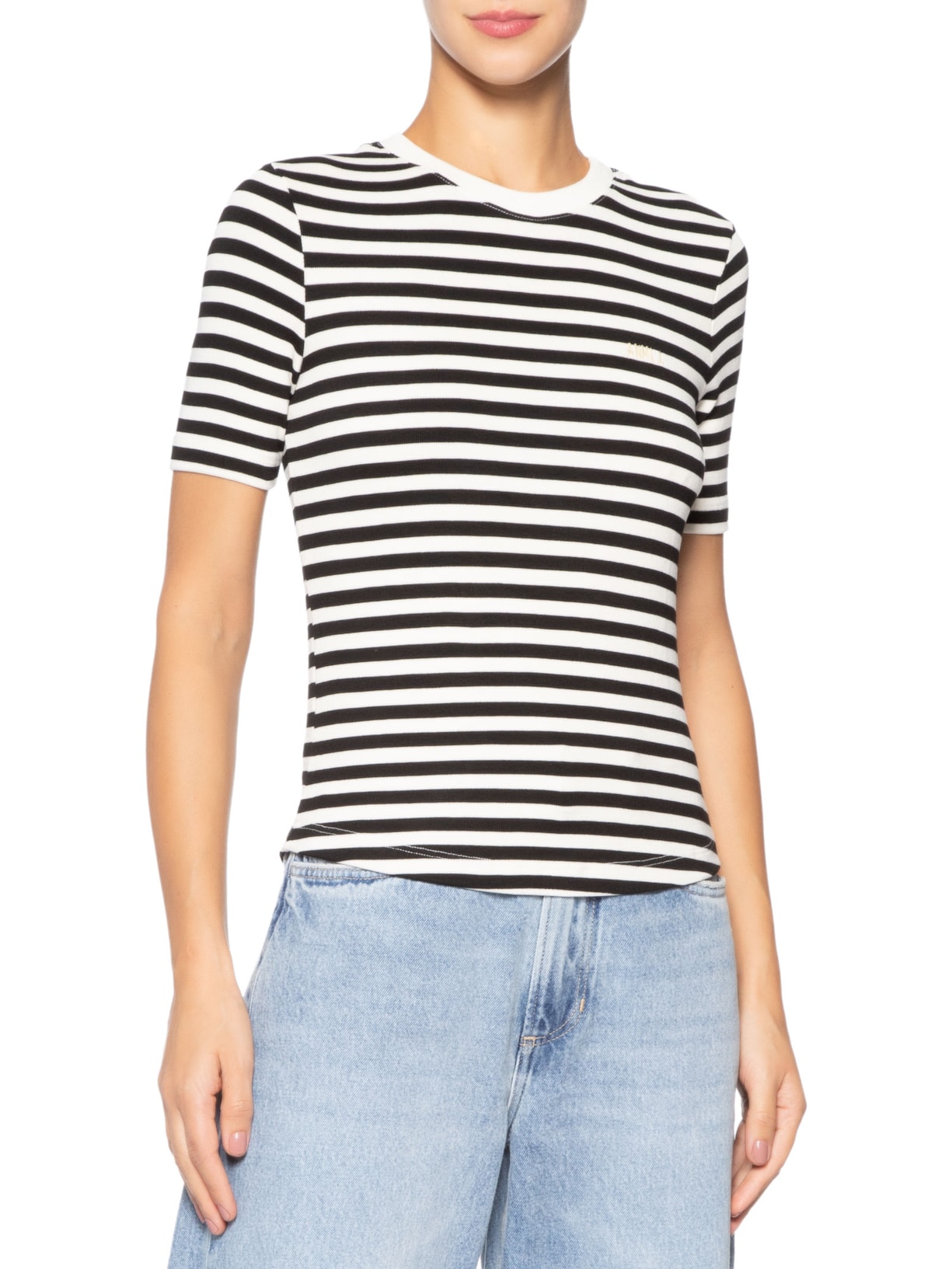 Camiseta Feminina Listrada Preto Animale Jeans