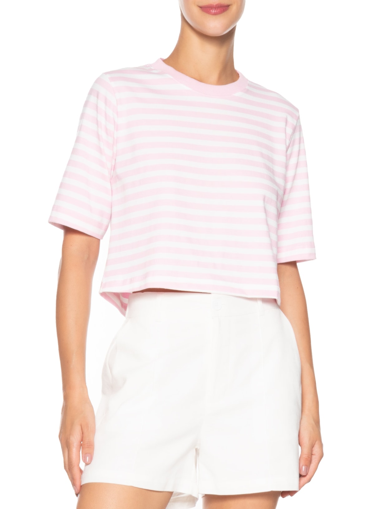 Camiseta Feminina Listrada Rosa Market 33