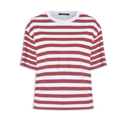 Camiseta  Feminina Listras Fio Tinto - Vermelho