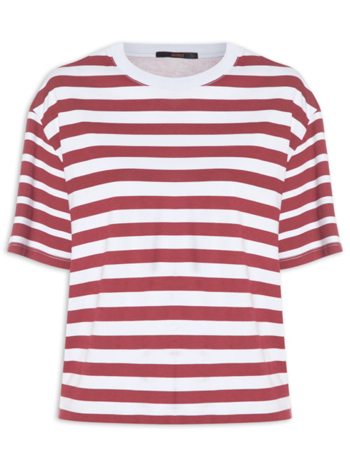 Camiseta Feminina Listras Fio Tinto - Vermelho