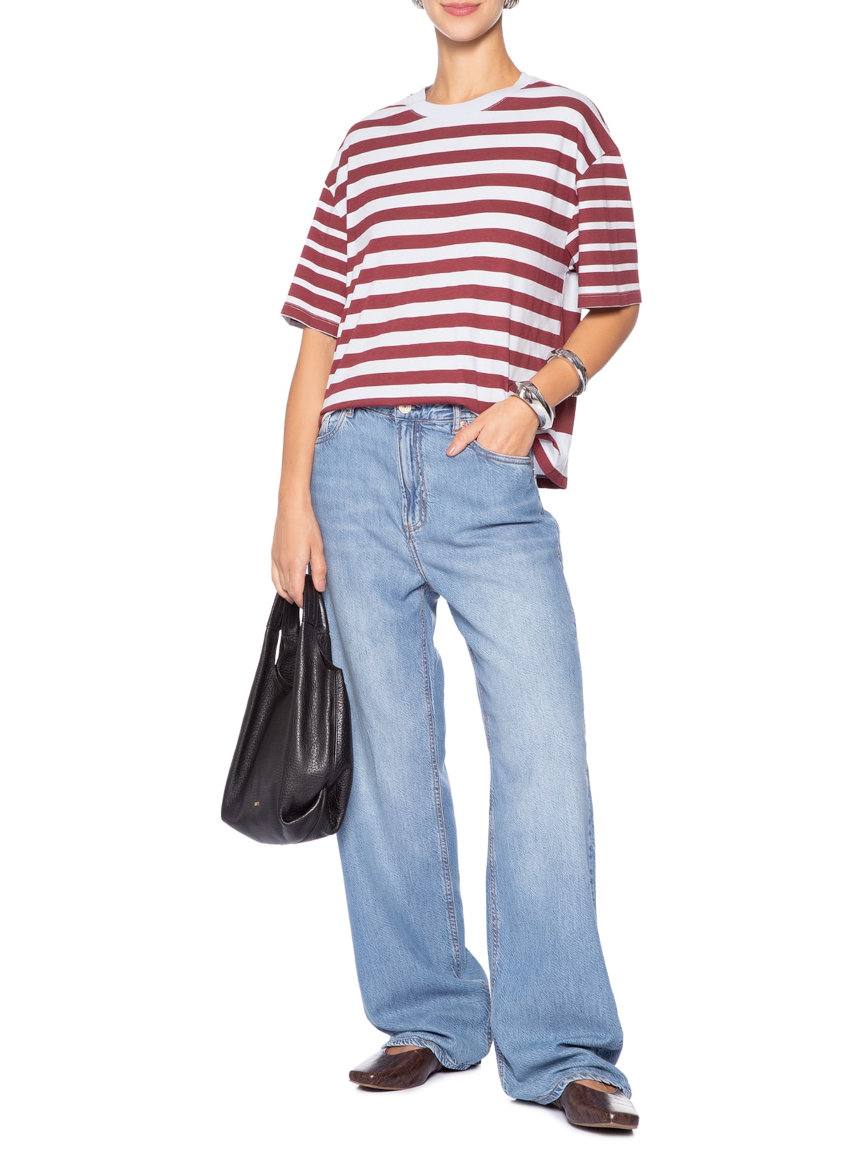 Camiseta  Feminina Listras Fio Tinto Vermelho Animale