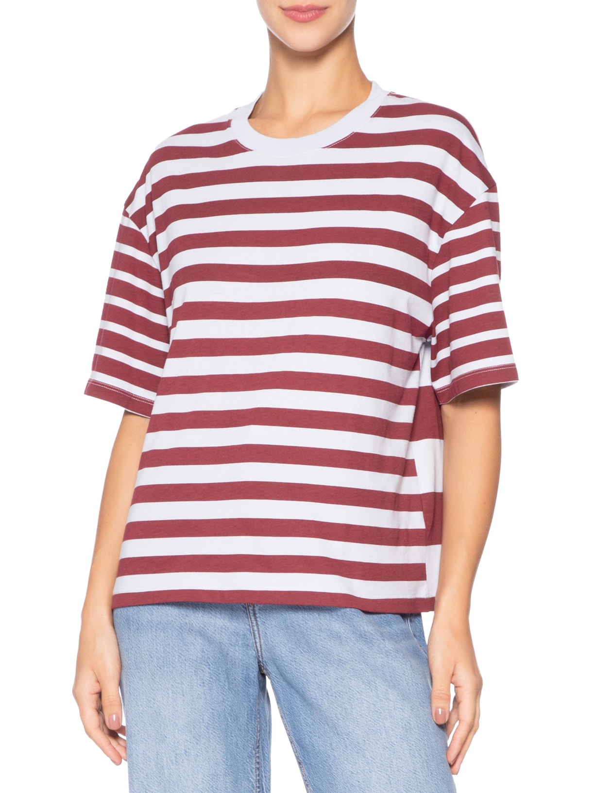 Camiseta  Feminina Listras Fio Tinto Vermelho Animale