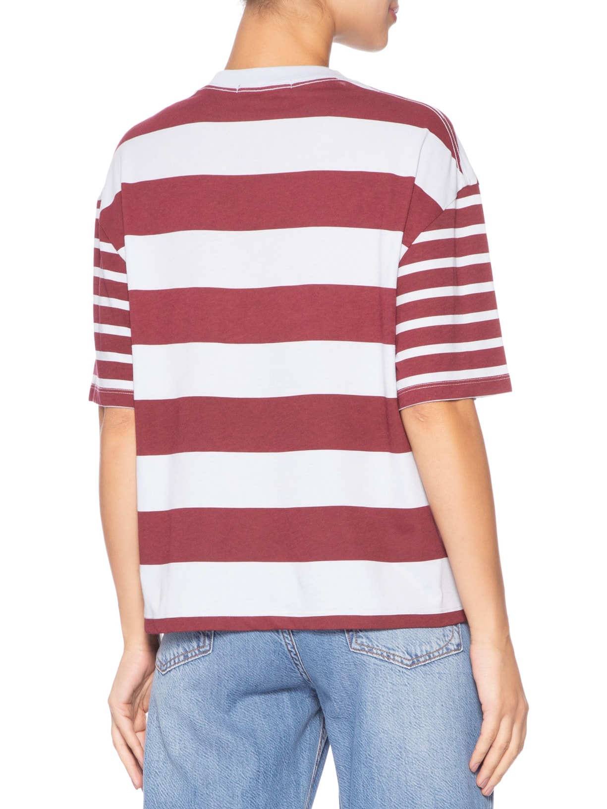 Camiseta  Feminina Listras Fio Tinto Vermelho Animale