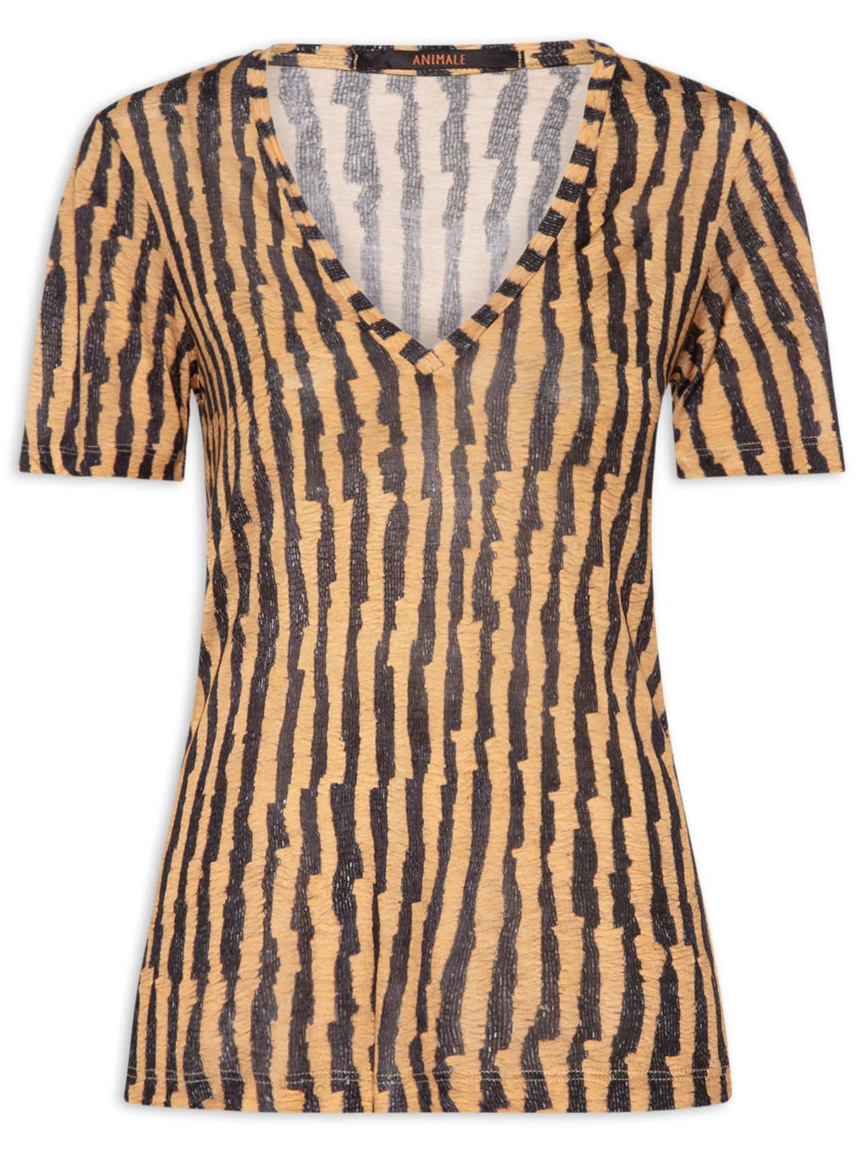 Camiseta Feminina Listras Rafia Marrom Animale