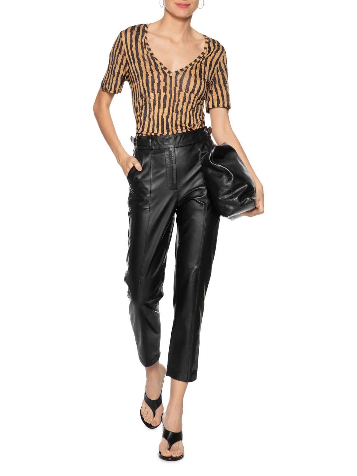 Camiseta Feminina Listras Rafia Marrom Animale