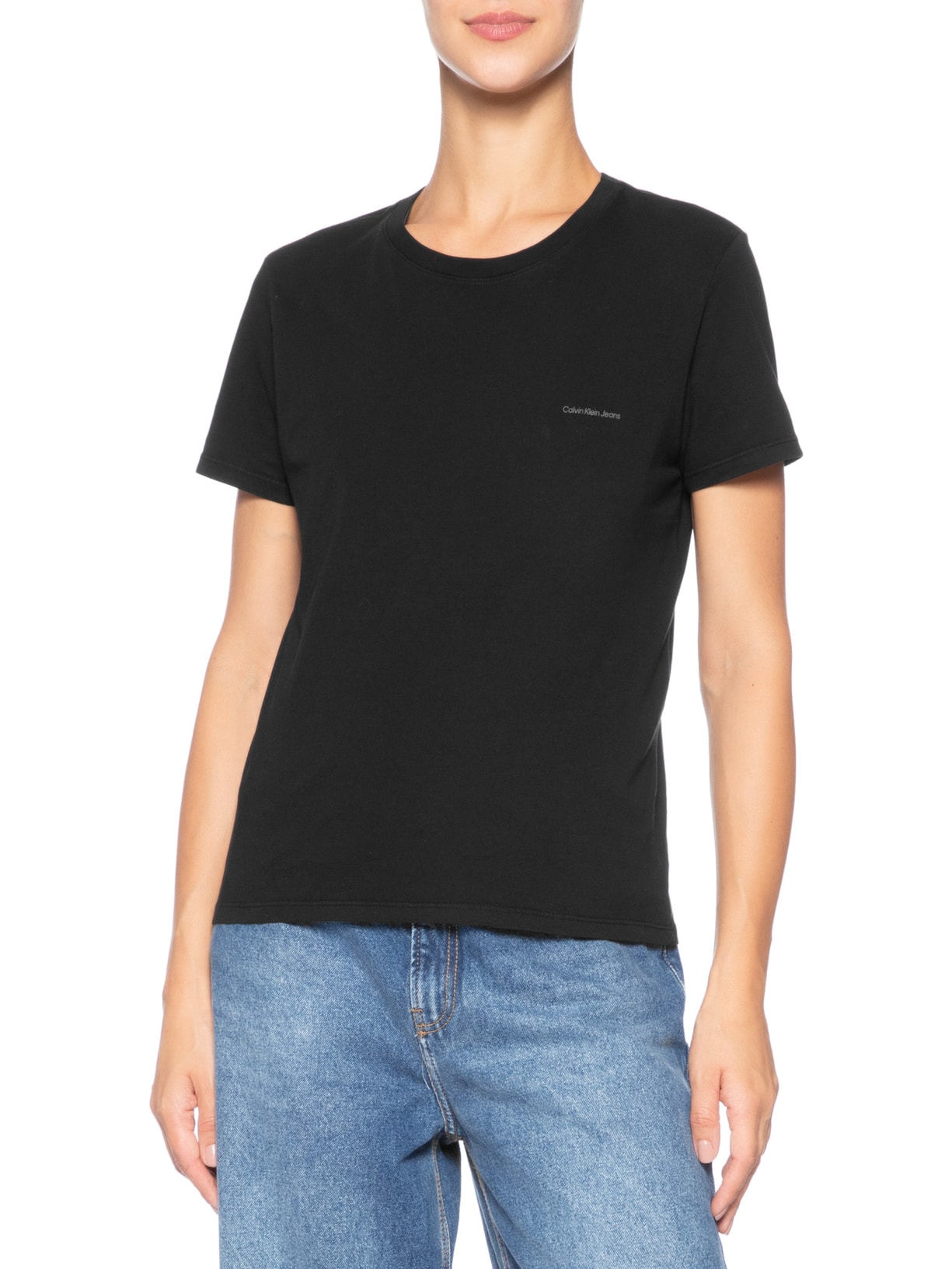Camiseta Feminina Logo Básico Peito Preto Calvin Klein Jeans